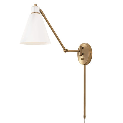 Capital Lighting Bradley 1 Light Wall Sconce, Aged Brass/White - 650111AW