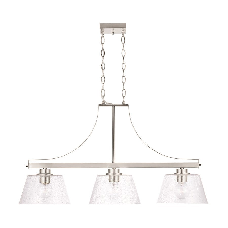 Homeplace Lighting Mattie 3 Light Island, Brushed Nickel/Clear Seeded