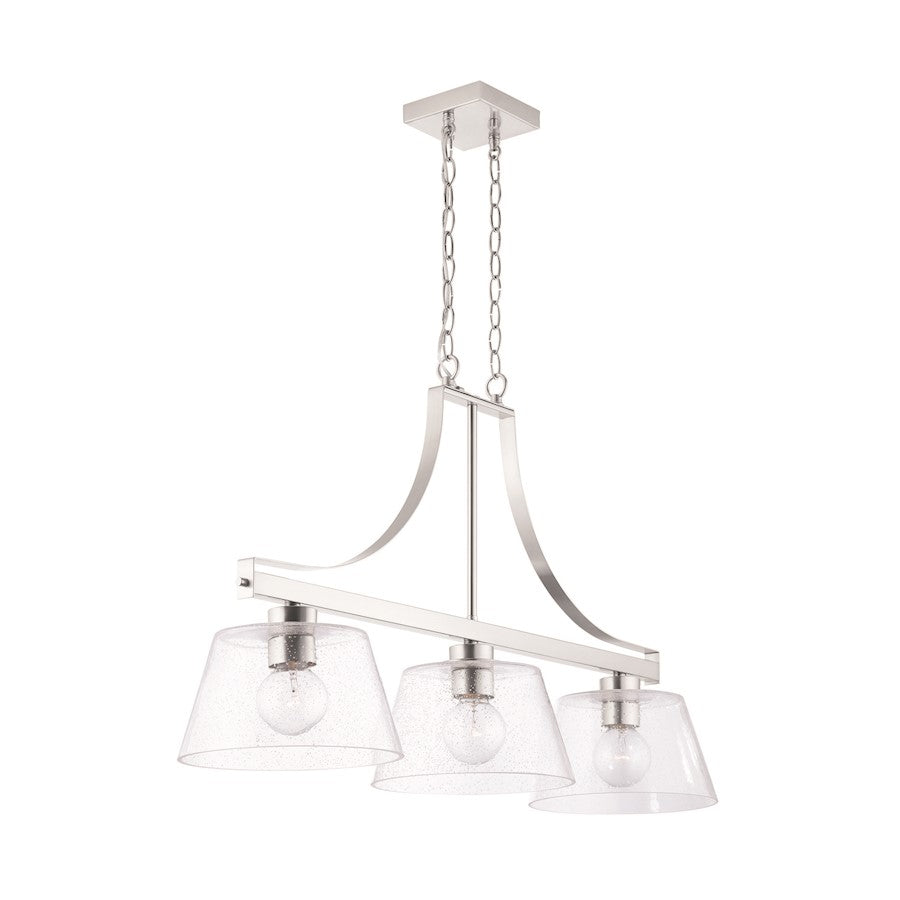 Homeplace Lighting Mattie 3 Light Island, Brushed Nickel/Clear Seeded