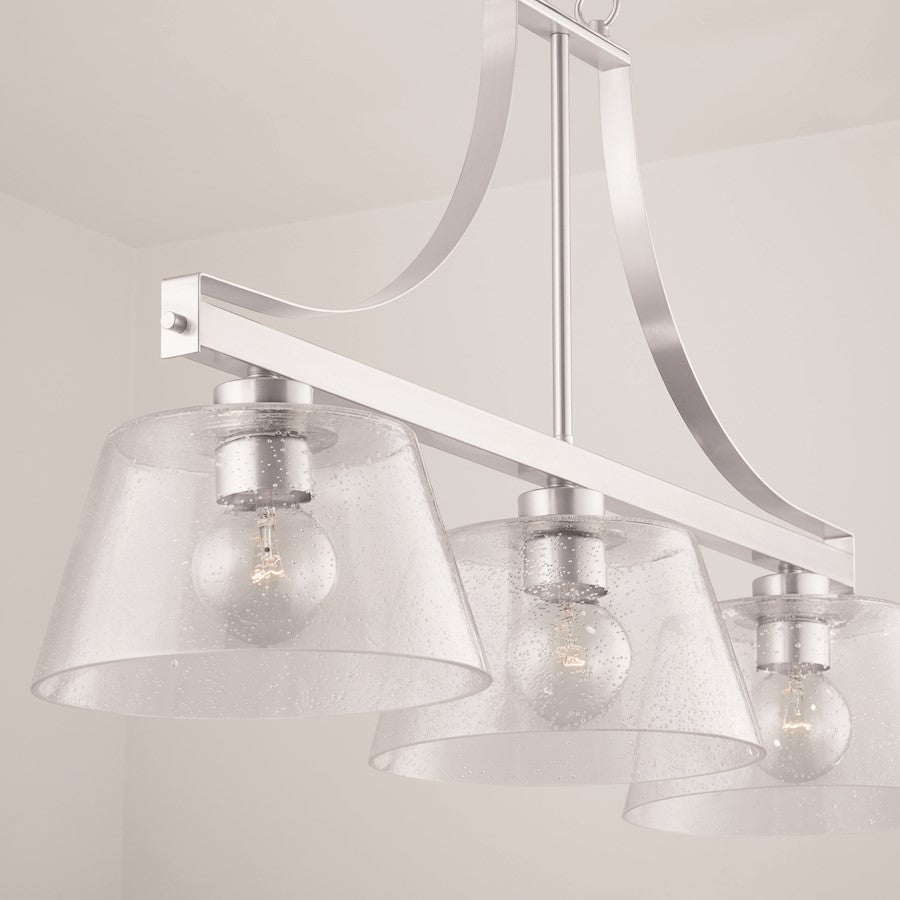 Homeplace Lighting Mattie 3 Light Island, Brushed Nickel/Clear Seeded