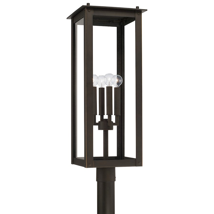 Capital Lighting Hunt 4 Outdoor Post-Lantern, Oiled Bronze/Clear - 934643OZ