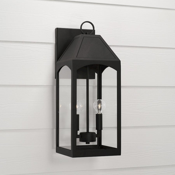 Capital Lighting Burton 2 Light Outdoor Wall Lantern, Black/Clear