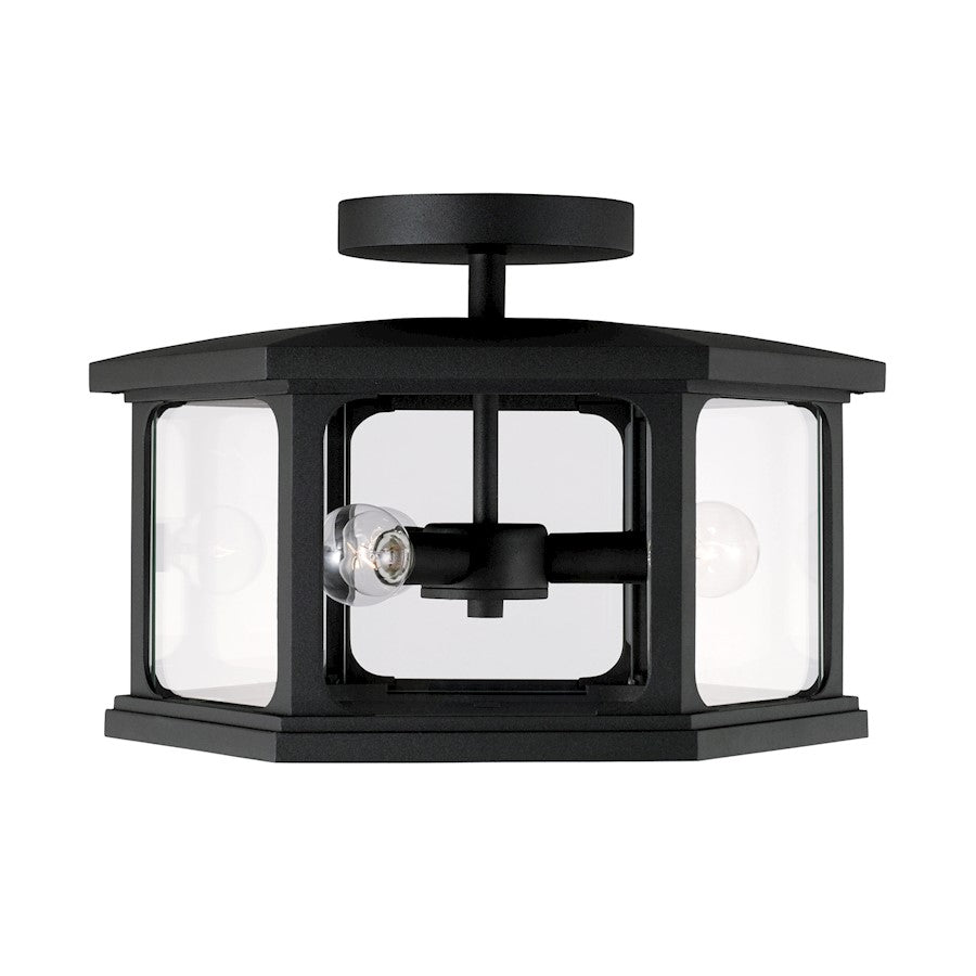 Capital Lighting Walton 3 Light Outdoor Semi Flush, Black/Clear - 946632BK