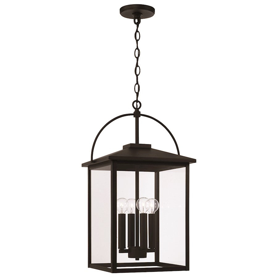 Capital Lighting Bryson 4 Light Outdoor Hanging Lantern, Black/Clear - 948042BK