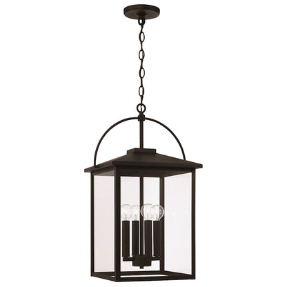 Capital Lighting Bryson 4 Light Outdoor Hanging Lantern, Black/Clear - 948042BK