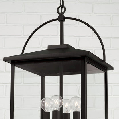 Capital Lighting Bryson 4 Light Outdoor Hanging Lantern, Black/Clear