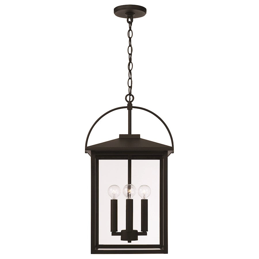 Capital Lighting Bryson 4 Light Outdoor Hanging Lantern, Black/Clear