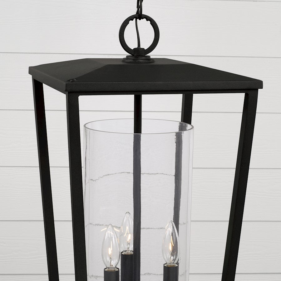 Capital Lighting Elliott 3 Light Outdoor Hanging Lantern, Black/Clear