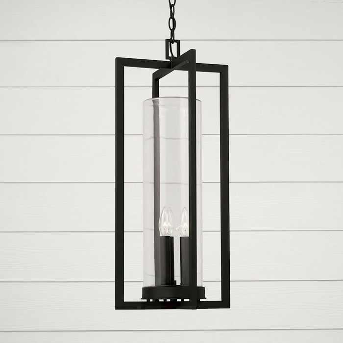 Capital Lighting Kent 3 Light Outdoor Hanging Lantern, Black/Clear