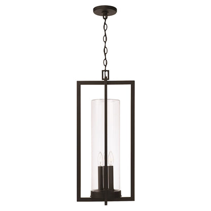 Capital Lighting Kent 3 Light Outdoor Hanging Lantern, Black/Clear