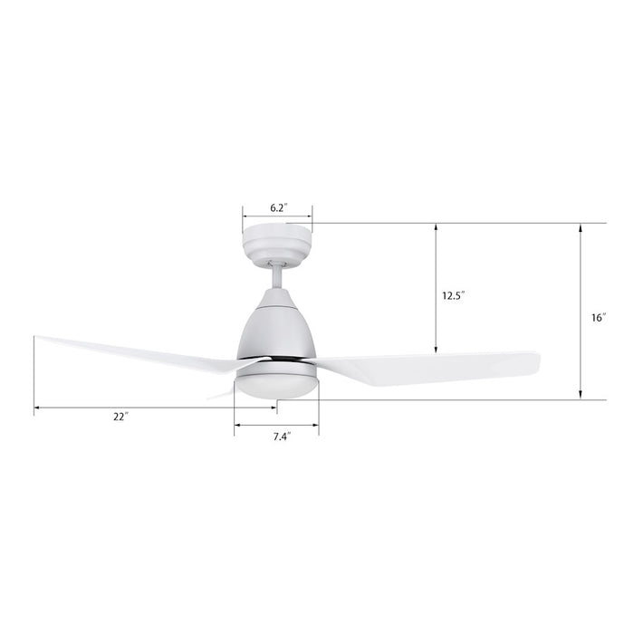 Carro Roque 44" Ceiling Fan/Remote/Light Kit, White/White