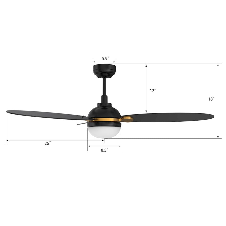 Carro Pearla 52" Ceiling Fan/Remote/Light Kit, Black/Black