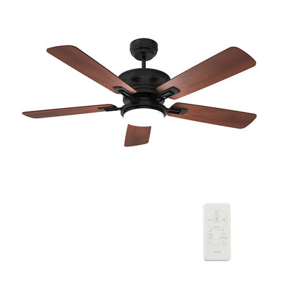 Carro Gladiolus 52" Smart Ceiling Fan/Light Kit, Black/Wooden