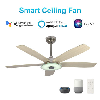 Carro Journey 52" Smart Ceiling Fan, Silver/Wooden - VS525H-L13-S6-1