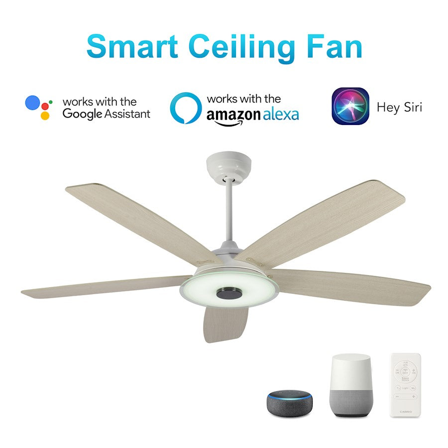 Carro Journey 52" Smart Ceiling Fan, White/Wooden - VS525H-L13-W6-1