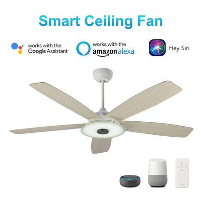 Carro Journey 52" Smart Ceiling Fan, White/Wooden - VS525H-L13-W6-1