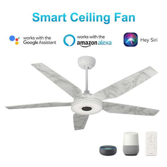 Carro Elira 52" Smart Ceiling Fan, White/White marble - VS525S-L13-W7-1