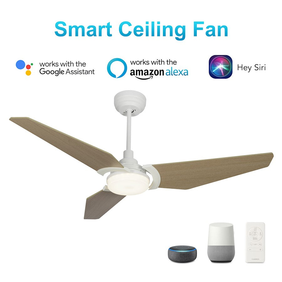 Carro Kaj 56" Smart Ceiling Fan, White/Wooden - VS563B-L12-W6-1