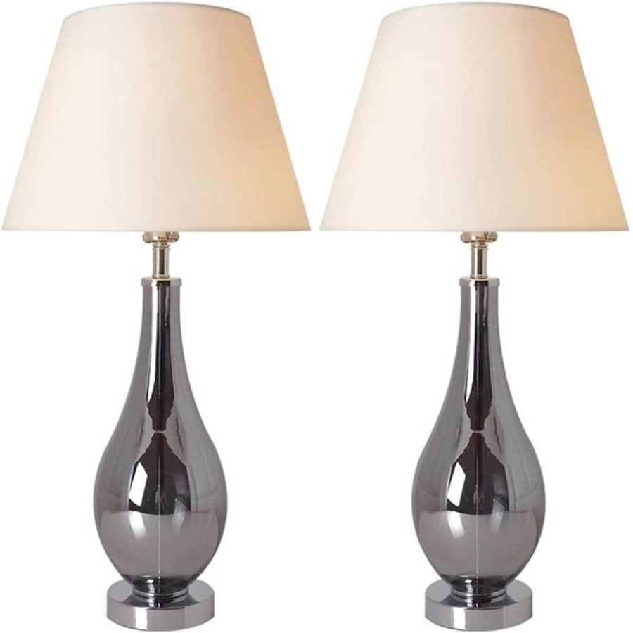 Carro Lola 1 Light 28" Table Lamp, Set of 2, Chrome Grey/Beige - VT-G28012A4