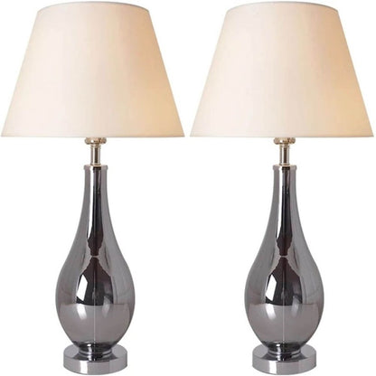 Carro Lola 1 Light 28" Table Lamp, Set of 2, Chrome Grey/Beige - VT-G28012A4