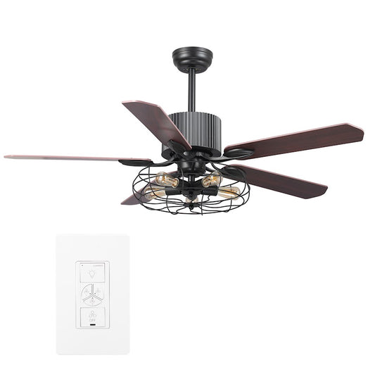 Carro Helston 52" Ceiling Fan/LED Light Kit, BK/Wal/RW - VWGS-525D-L12-B5-1