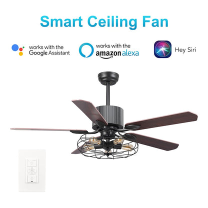 Carro Helston 52" Ceiling Fan/LED Light Kit, Black/Walnut