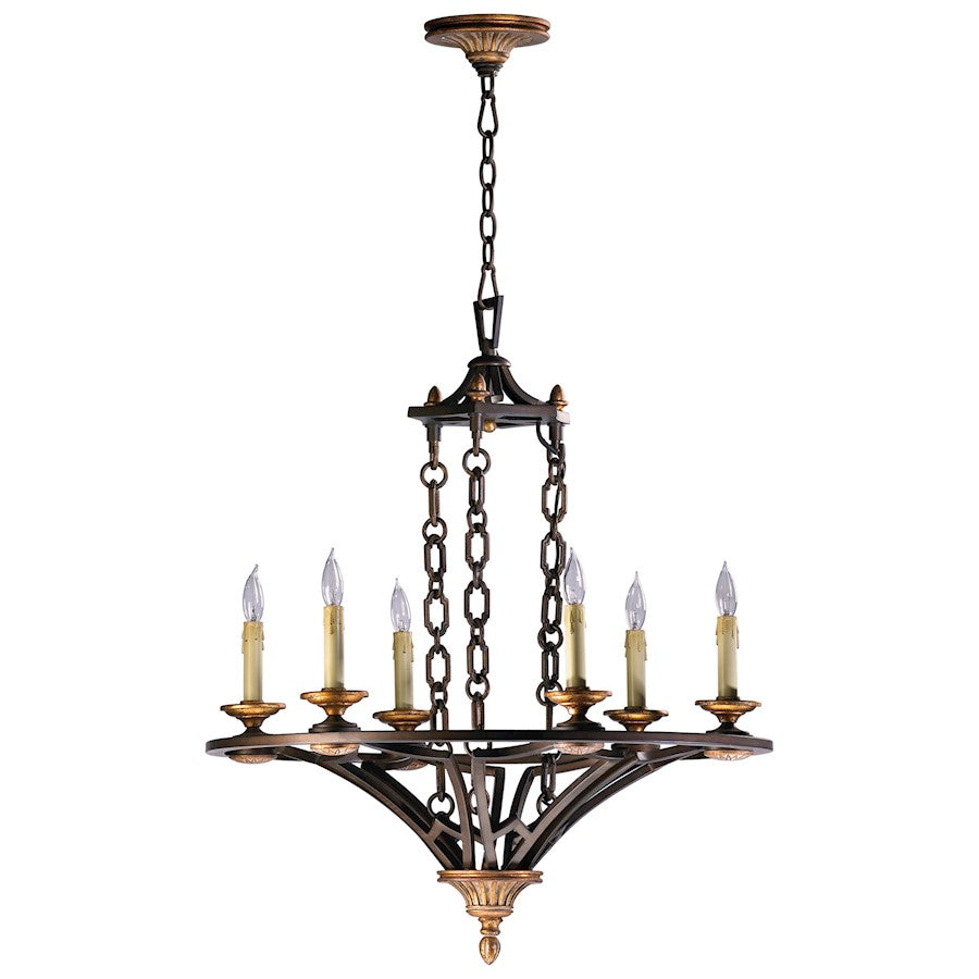 6 Light Chandelier, Oiled Bronze