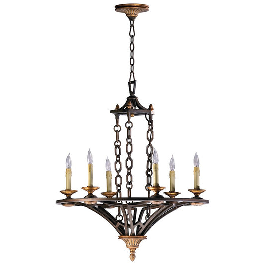 6 Light Chandelier, Oiled Bronze