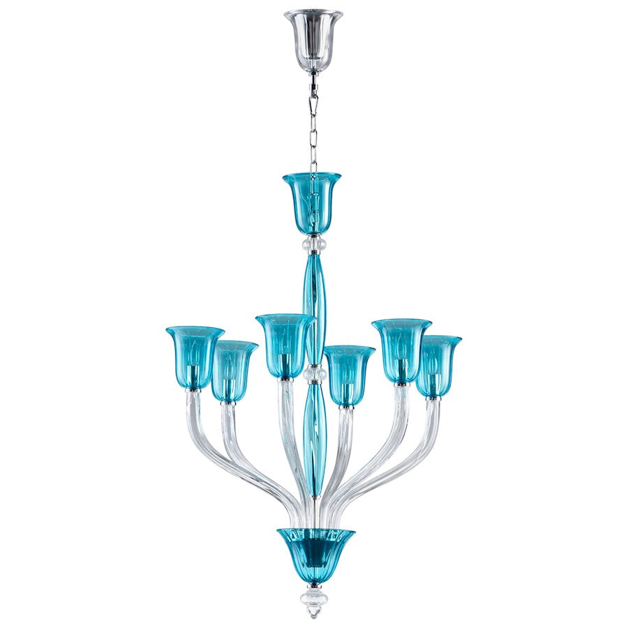 Vetrai Six Light Chandelier, Chrome