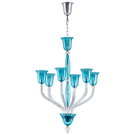 Vetrai Six Light Chandelier, Chrome