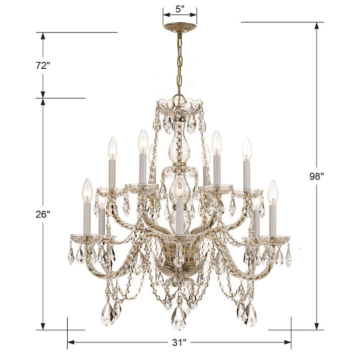 Crystorama Traditional Crystal 12 Light Chandelier, Brass/Clear