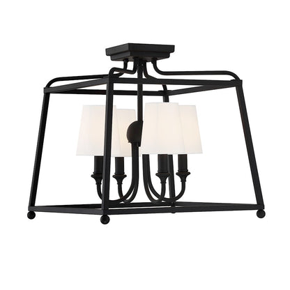 Crystorama Sylvan 4 Light Semi Flush Mount, Black Forged/Ivory - 2243-BF