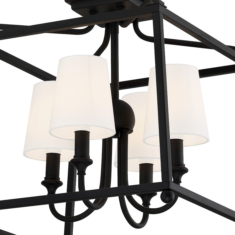 Crystorama Sylvan 4 Light Semi Flush Mount, Black Forged/Ivory