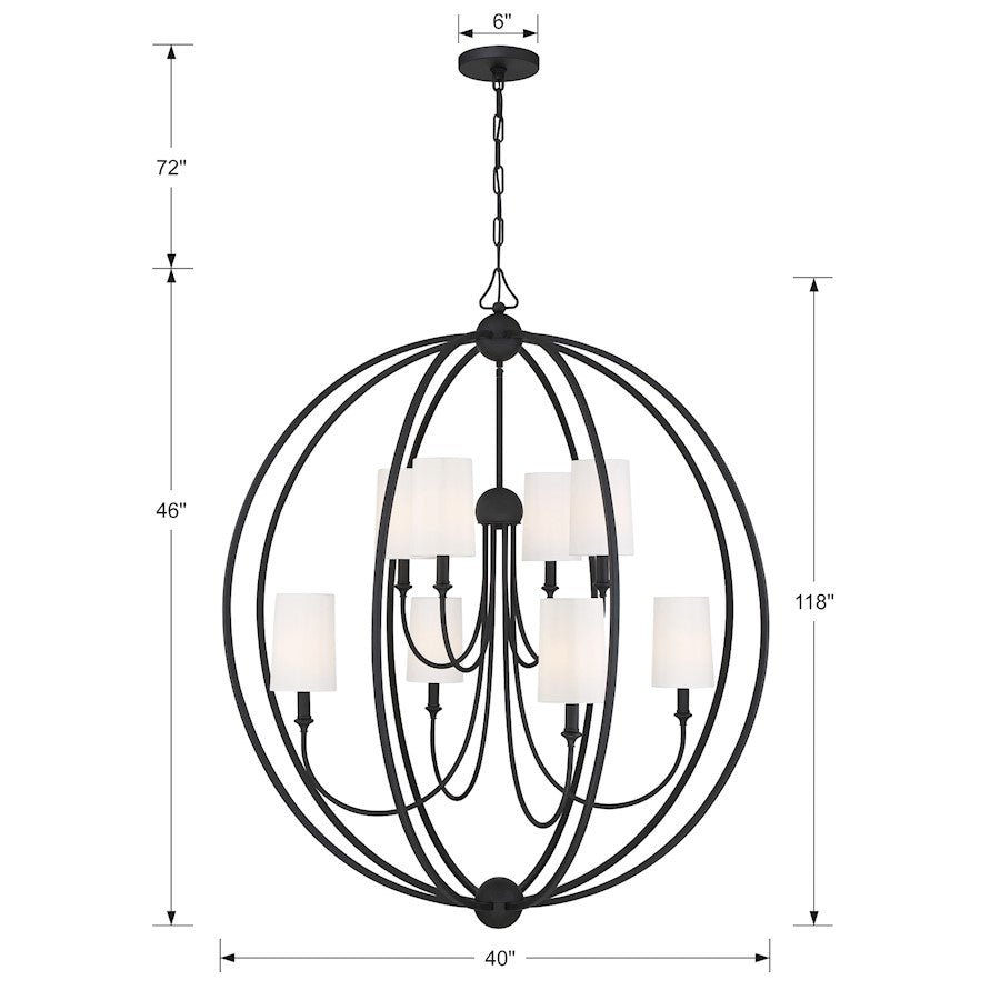 8 Light Chandelier, Black Forged