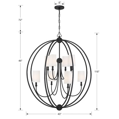 8 Light Chandelier, Black Forged