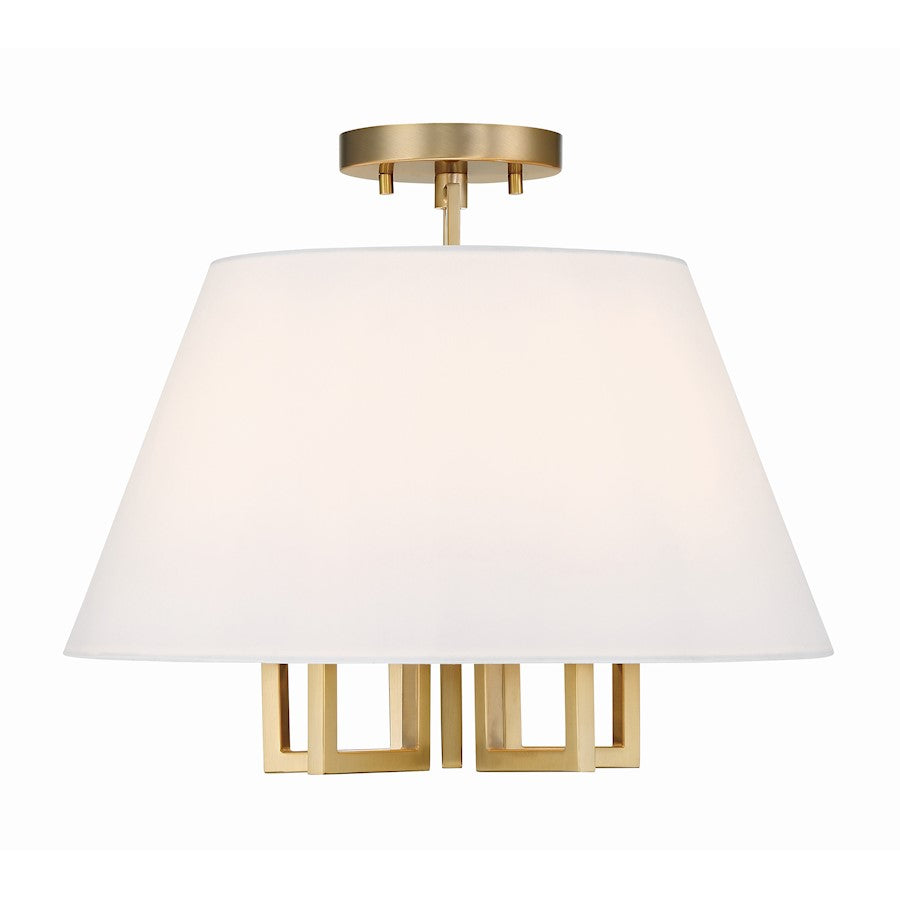 Crystorama Westwood 5 Light Semi Flush Mount, Gold/White - 2255-VG-CEILING