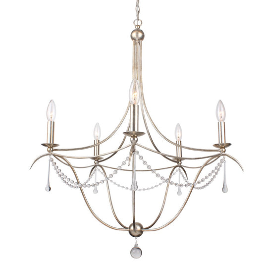 8 Light Crystal Beads Chandelier, Silver