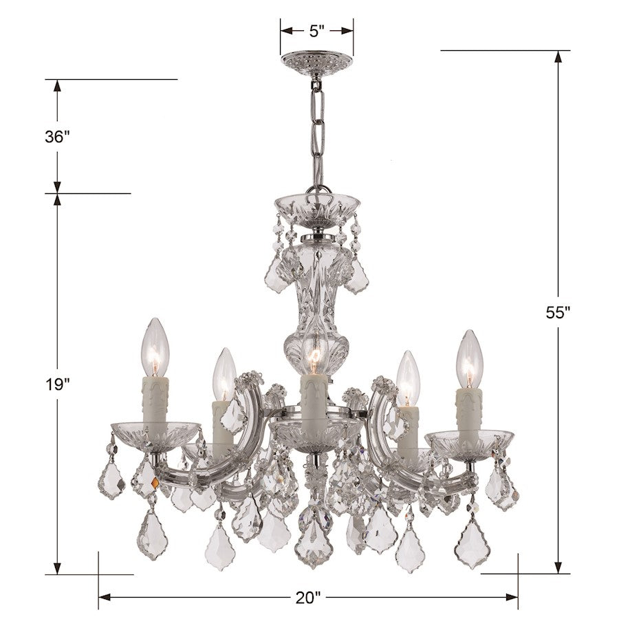 Crystorama Maria Theresa 5 Light Chrome Mini-Chandelier w/Clear Hand Cut Crystal