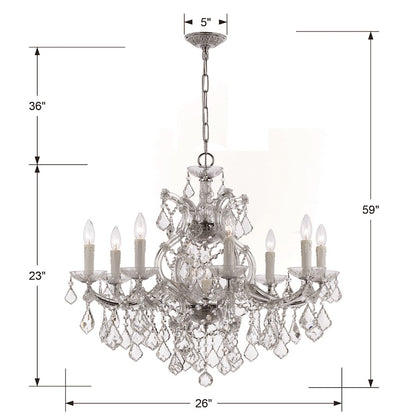 9 Light Chandelier, Clear Crystal