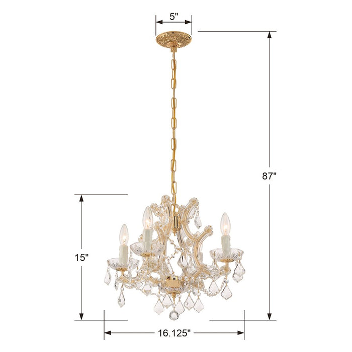 Crystorama Maria Theresa 4 Light Mini Chandelier, Gold/Clear