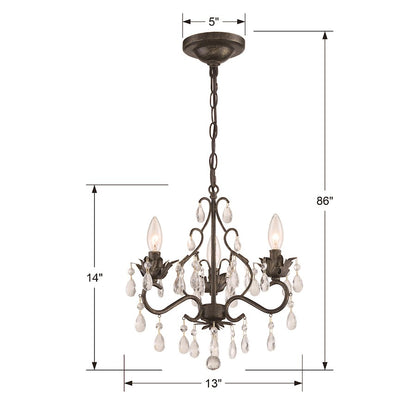 3 Light Mini-Chandelier, Bronze