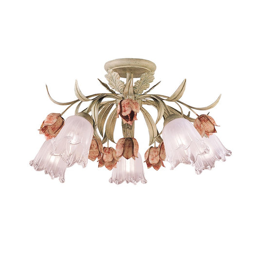 Crystorama Southport 5 Light Sage Rose Floral Semi-Flush