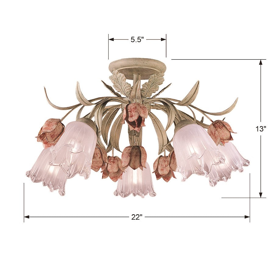 Crystorama Southport 5 Light Sage Rose Floral Semi-Flush