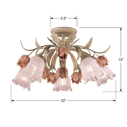 Crystorama Southport 5 Light Sage Rose Floral Semi-Flush