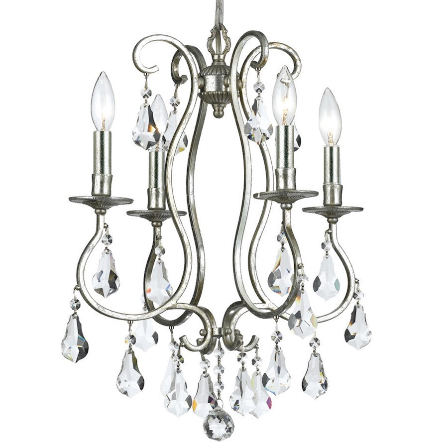 4 Light Clear Crystal Mini Chandelier, Silver