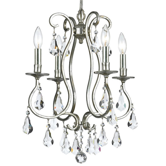 4 Light Clear Crystal Mini Chandelier, Silver