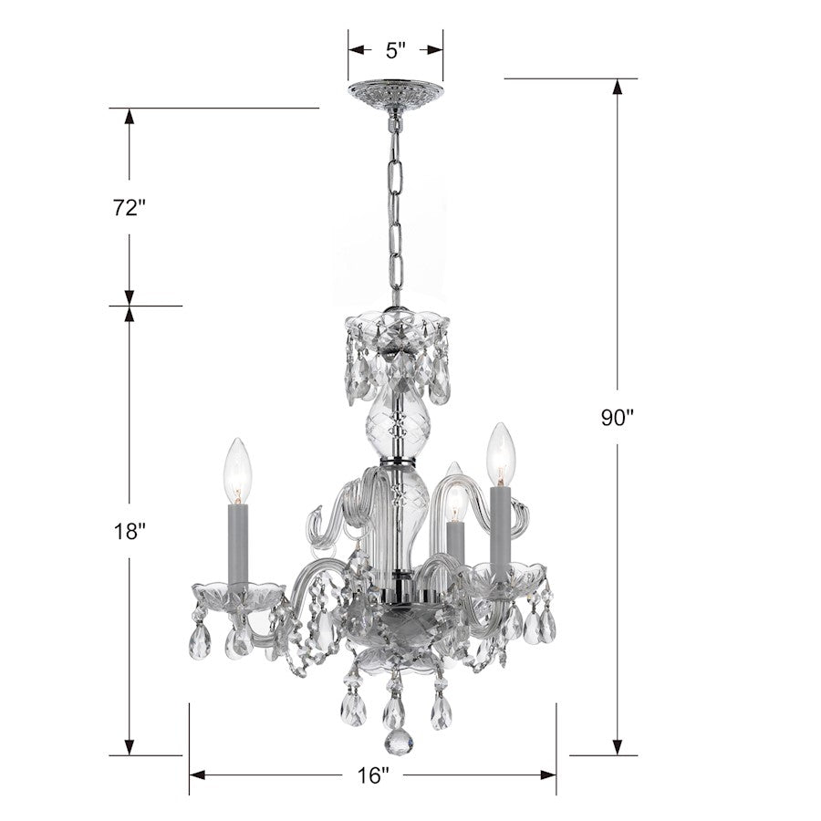 Crystorama Trad. 3 Light Italian Crystal Chrome Mini Chandelier