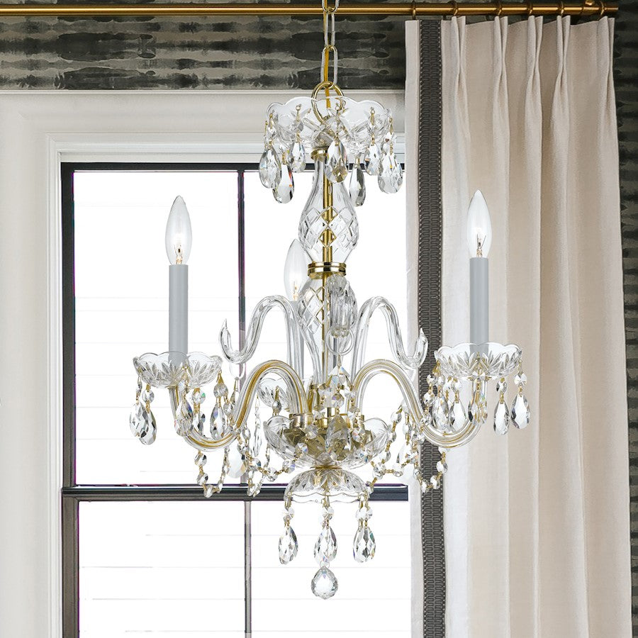 Crystorama Traditional Crystal 3 Light Mini Chandelier, Brass - 5044-PB-CL-I