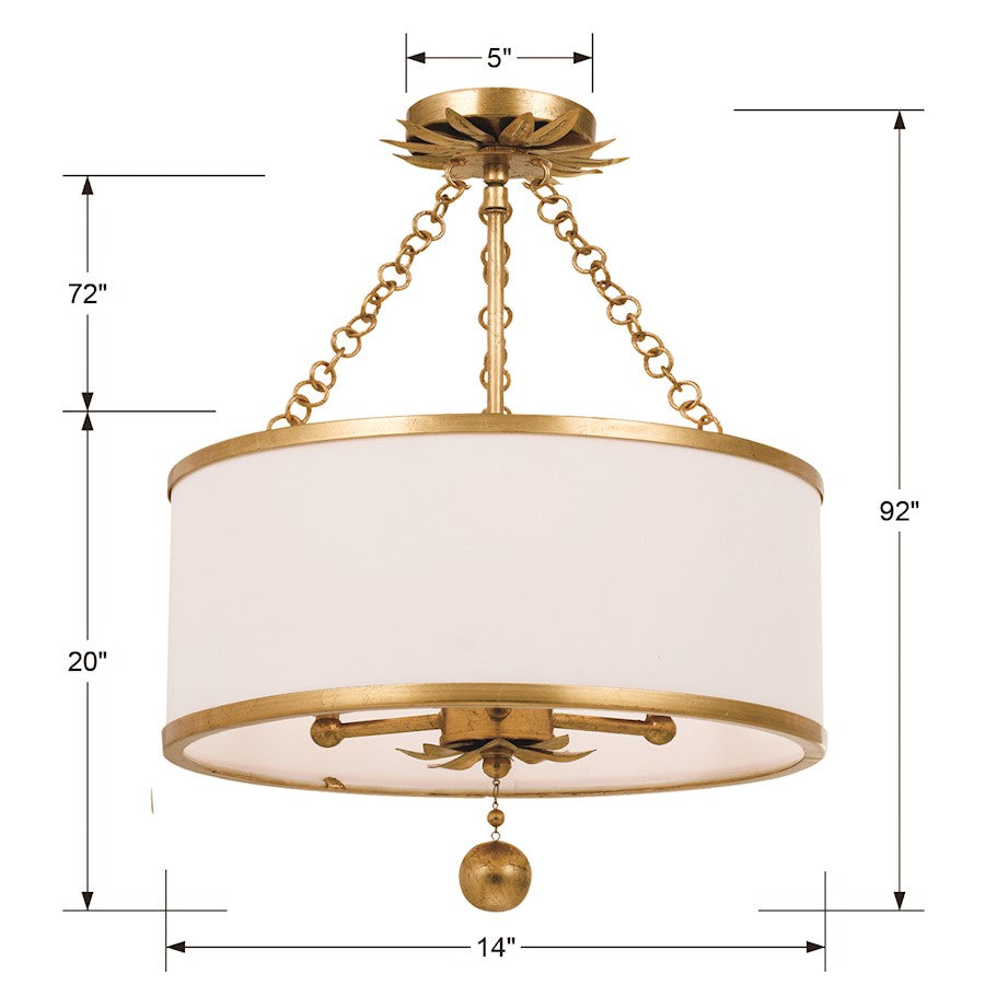 Crystorama Broche 3 Light Ceiling Mount, Drum Shade