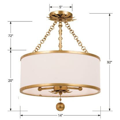 Crystorama Broche 3 Light Ceiling Mount, Drum Shade